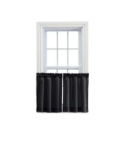 Ellis Stacey Solid Color Window 1.5 X22 Rod Pocket High Quality Fabric Tailored Tier Pair 56 X22x30 X22 Black