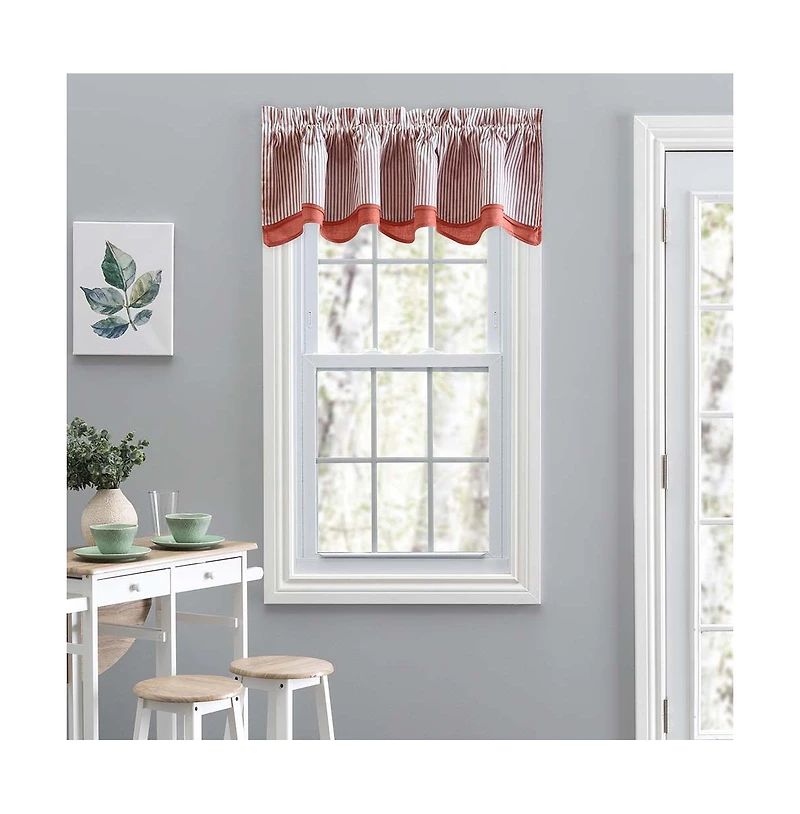 Ellis Curtain Plaza Classic Ticking Stripe Printed 3" Rod Pocket Double Layer Bradford Valance 58" x 15" Brick