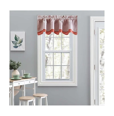 Ellis Curtain Plaza Classic Ticking Stripe Printed 3" Rod Pocket Double Layer Bradford Valance 58" x 15" Brick