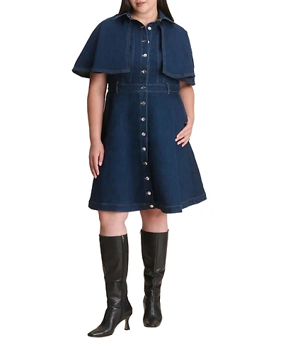 Eloquii Women's Denim Cape Detail Dress