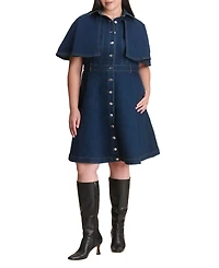 Eloquii Women's Denim Cape Detail Dress