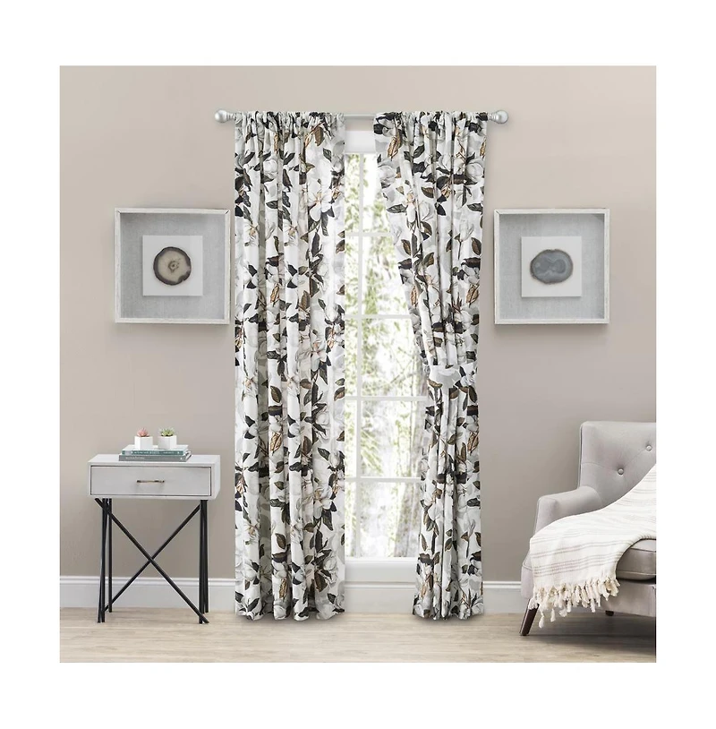 Ellis Curtain Magnolia Lined 3" Rod Pocket Curtain Panel Pair with Tiebacks 100" x 63