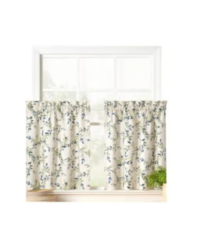 Ellis Vintage Stylish Medium Scale Printed Vine Pattern 1.5 X22 Rod Pocket Tier 56 X22x24 X22 Azure