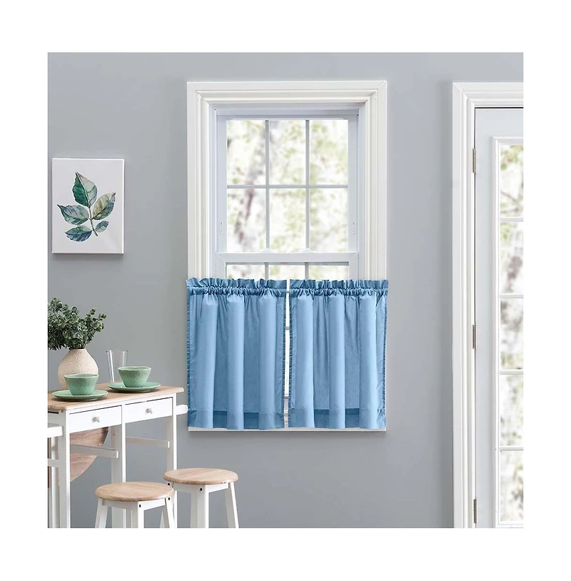 Ellis Stacey 1.5" Rod Pocket High Quality Fabric Solid Color Window Tailored Tier Pair 56"x36" Slate