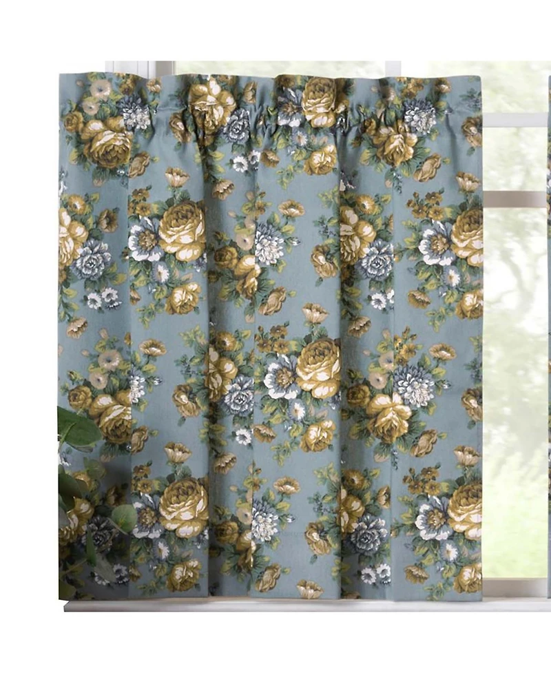 Ellis Bella Rose Stylish Medium Scale Printed Floral Pattern 1.5" Rod Pocket Tier 56"x24" Wedge