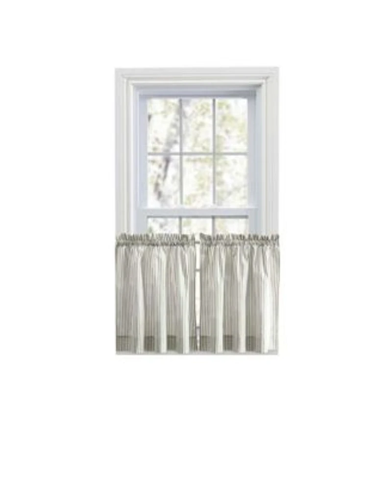 Ellis Curtain Plaza Classic Ticking Stripe Printed On Natural Ground 1.5 X22 Rod Pocket Tailored Tiers 56 X22 X 24 X22 Sage