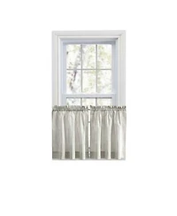 Ellis Curtain Plaza Classic Ticking Stripe Printed On Natural Ground 1.5 X22 Rod Pocket Tailored Tiers 56 X22 X 24 X22 Sage