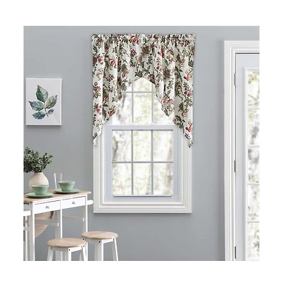 Ellis Curtain Madison Floral Design Printed Natural Ground 1.5" Rod Pocket Tailored Swag 56" x 36" Brick