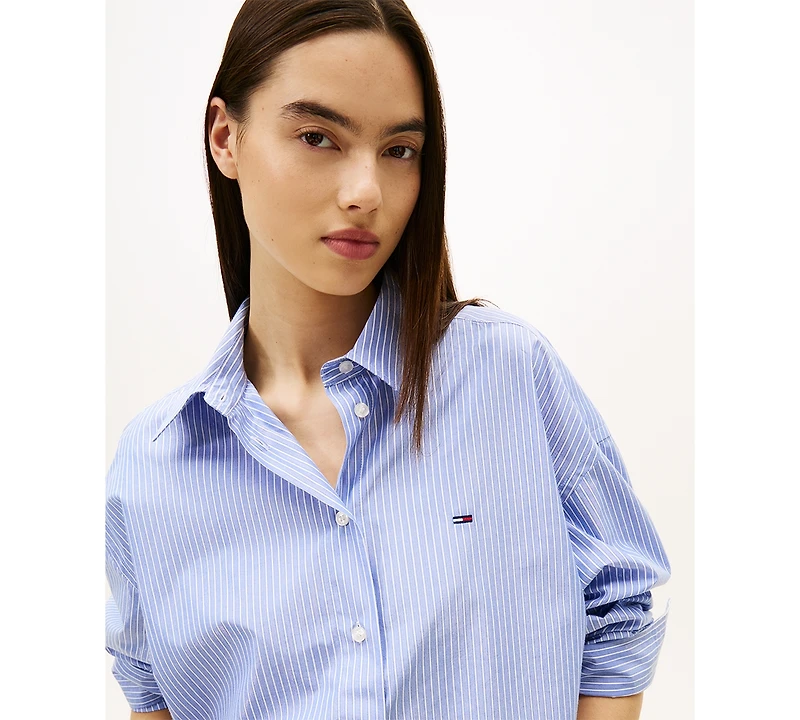 Tommy Jeans Women's Cropped Oversized Party Collared Shirt