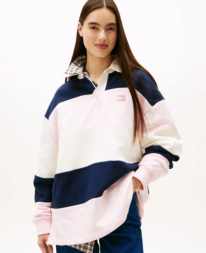 Tommy Jeans Women's Badge Stripe Rugby Long-Sleeve Sweatshirt