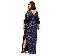 Adrianna Papell Plus Sequin Embroidered Slim Column Gown