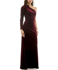 Taylor Women's One Shoulder Floral Detail Velvet Dress