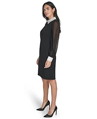 Jessica Howard Women's Combo Bishop Sleeve Shirt Collar with Bow Sheath Dress