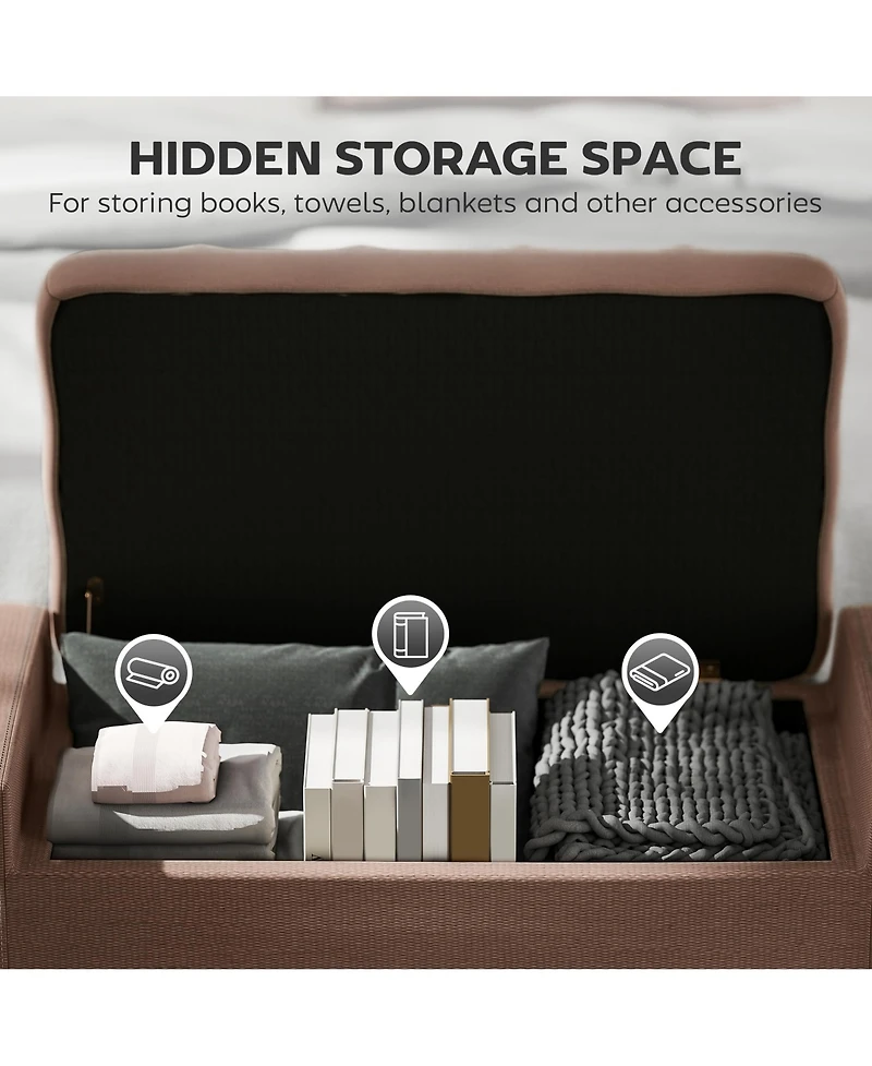 Homcom Recgular Tufted Linen Storage Ottoman Bench with Flipping Top