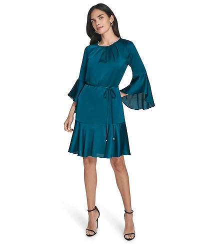 Jessica Howard Women's 3/4-Sleeve Crewneck A-Line Dress