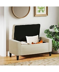 Homcom Recgular Tufted Linen Storage Ottoman Bench with Flipping Top