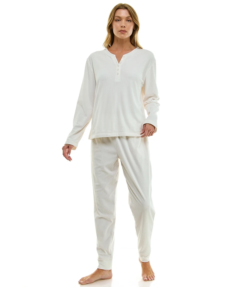 Roudelain Women's 2-Piece Long-Sleeve Henley Neck Top and Joggers Set