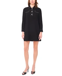 Msk Women's Contrast Stitching & Buttons Long-Sleeve Dress