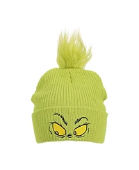 The Grinch Men's Grinch Eyes Embroidery And Faux Hair Acrylic Knit Cuff Beanie