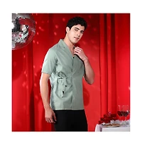 Campus Sutra Men's Sage Green Korean Wrap Shirt