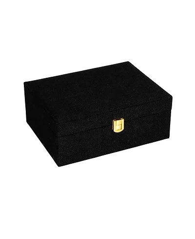Household Essentials Fabric 2-Layer Jewelry Organizer Box with Clasp Closure, Black