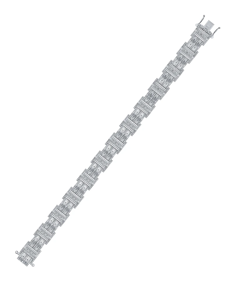 Diamond Round & Baguette Square Link Bracelet (3/4 ct. t.w.) in Sterling Silver