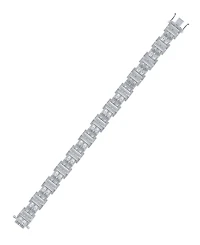 Diamond Round & Baguette Square Link Bracelet (3/4 ct. t.w.) in Sterling Silver