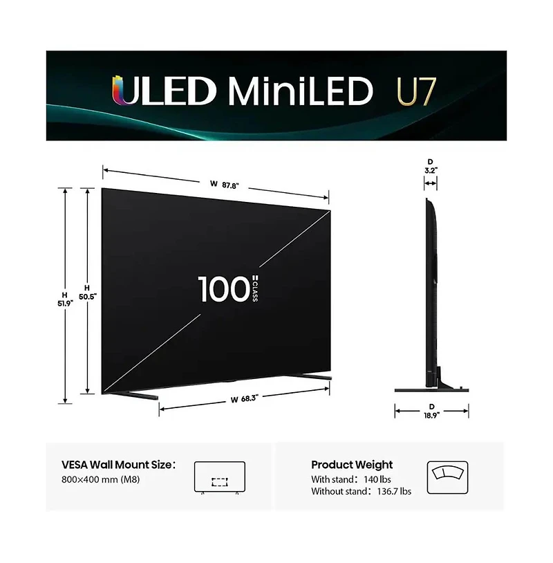 100" Class U7 Series 4K Mini-led Qled (Hdr) Uhd Smart Google Tv - 100U75QG
