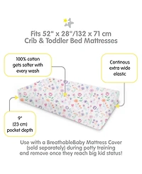 BreathableBaby Cotton Percale Fitted Sheet, For 52" x 28"/132 71 cm Crib & Toddler Bed Mattress (2-Pack)
