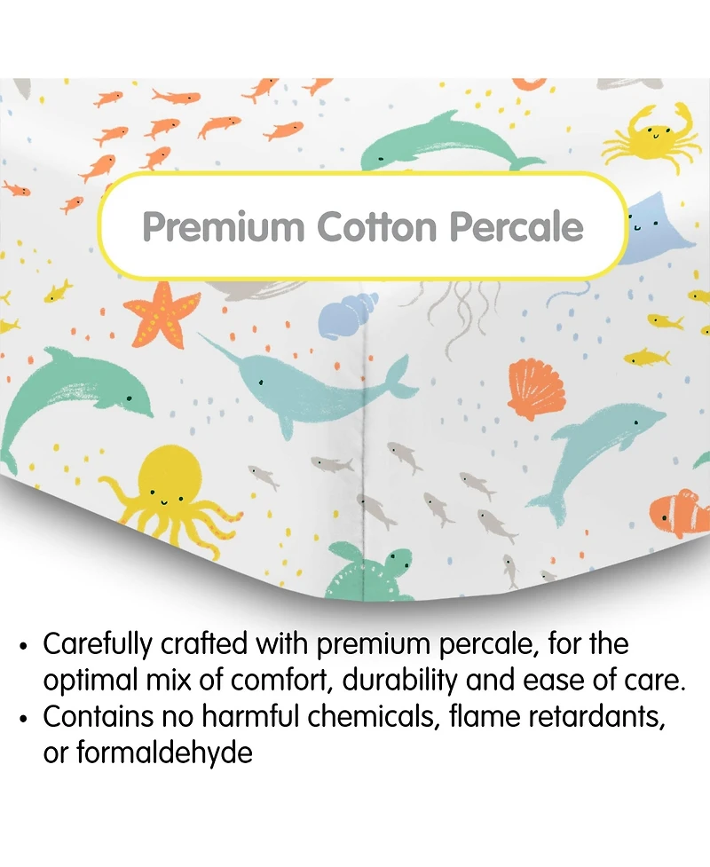 BreathableBaby Cotton Percale Fitted Sheet, For 52" x 28"/132 71 cm Crib & Toddler Bed Mattress (2-Pack)