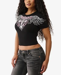 True Religion Women's Ss Crystal Wing Baby T-Shirt