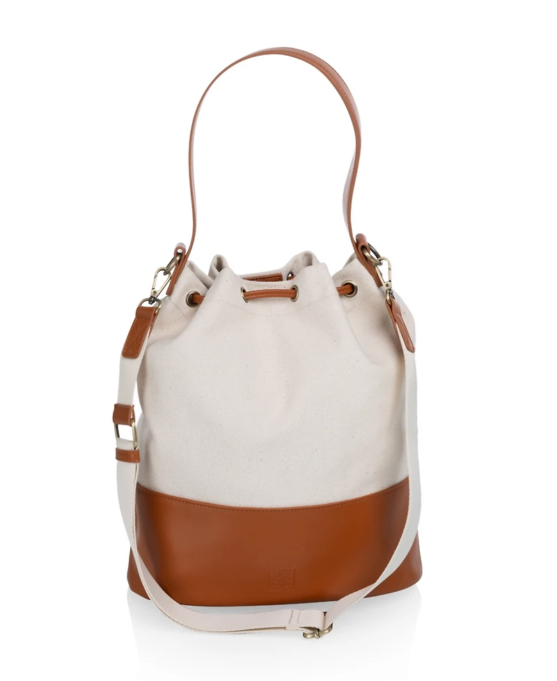 Picnic Time Sirolo Canvas and Leatherette 11.8" Bucket Tote Bag