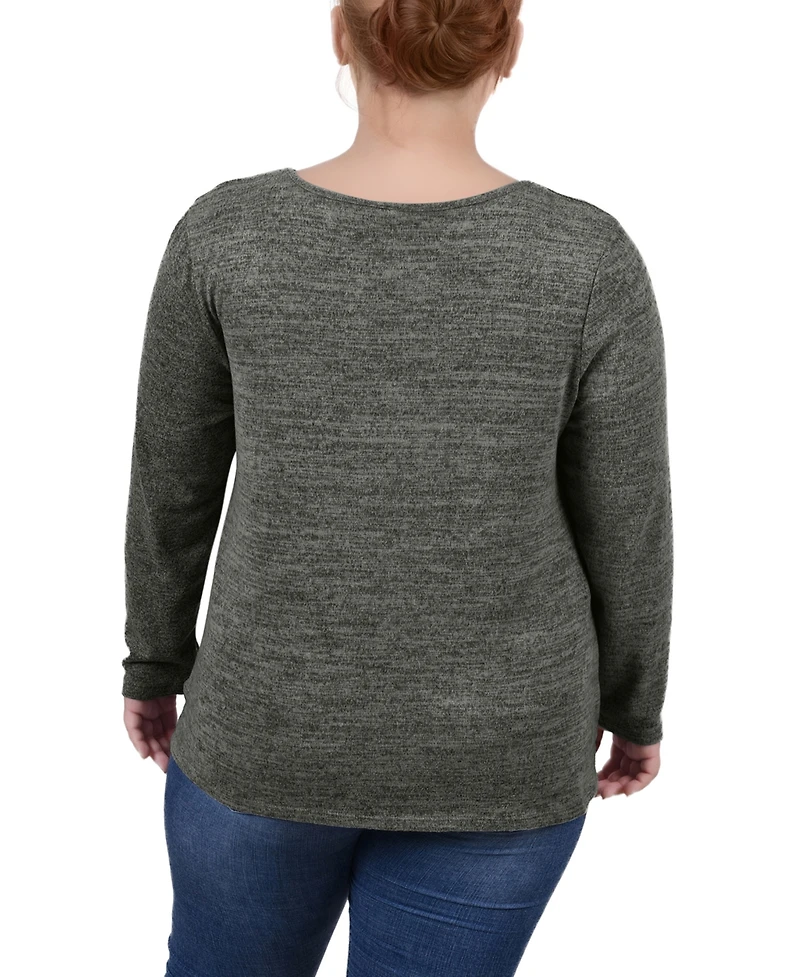 Ny Collection Women's Plus Long Sleeve Knit Keyhole Top