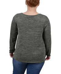 Ny Collection Women's Plus Long Sleeve Knit Keyhole Top