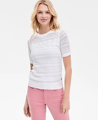 Nautica Women's Cotton Lace-Front Short-Sleeve Sweater