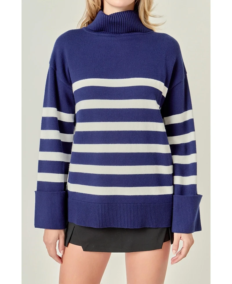 Women's Turtle Neck Stripe Sweater