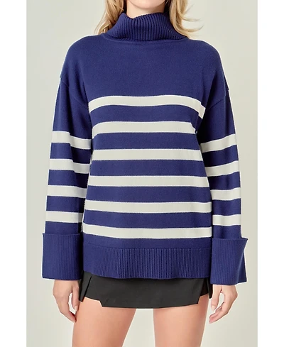 Women's Turtle Neck Stripe Sweater