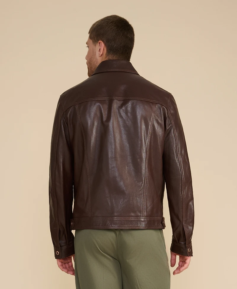 Men's Leather Jacket, Brown, Created for Macy's