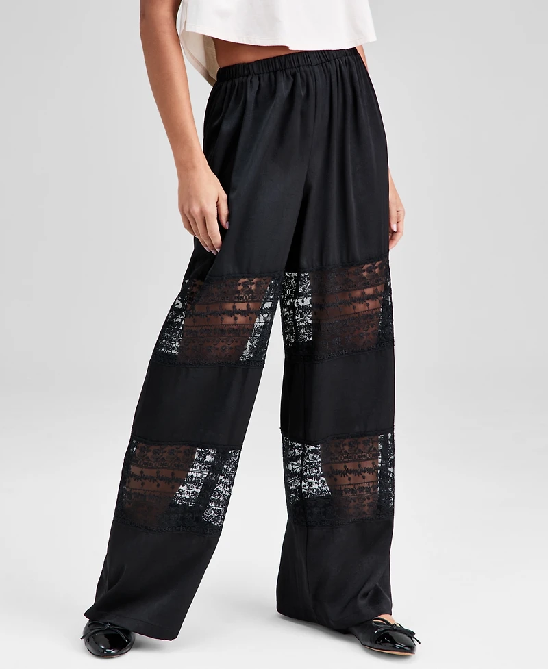 And Now This Women's Pull-On High-Rise Lace-Inset Pants, Macy's Exclusive