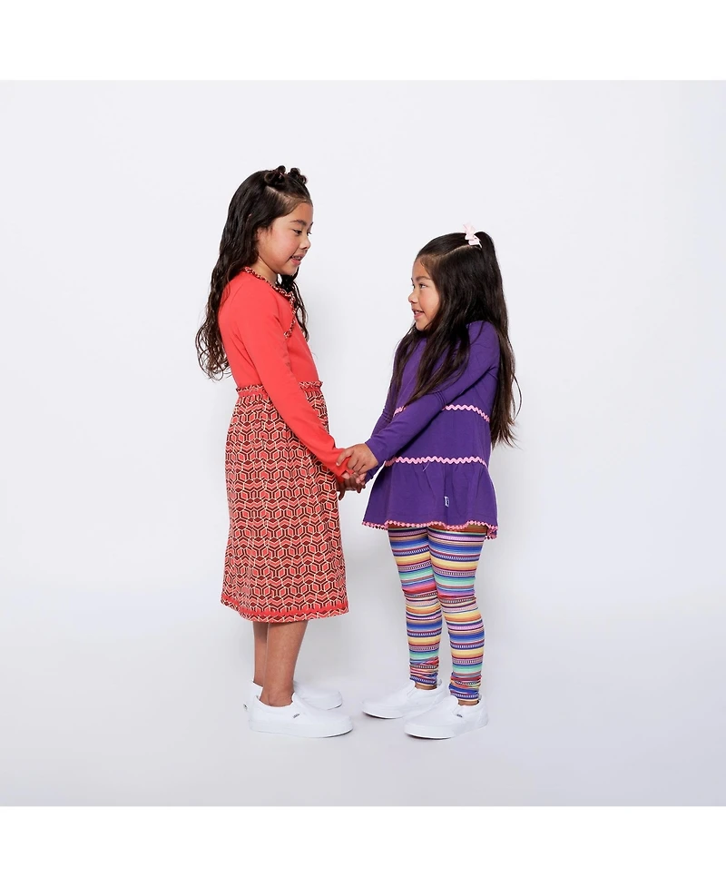 Mixed Up Clothing Big Girls Long Sleeve Ruffle Trim Dress - Purple Multicolor