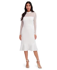 London Times Women's Long-Sleeve Illusion Midi Dress
