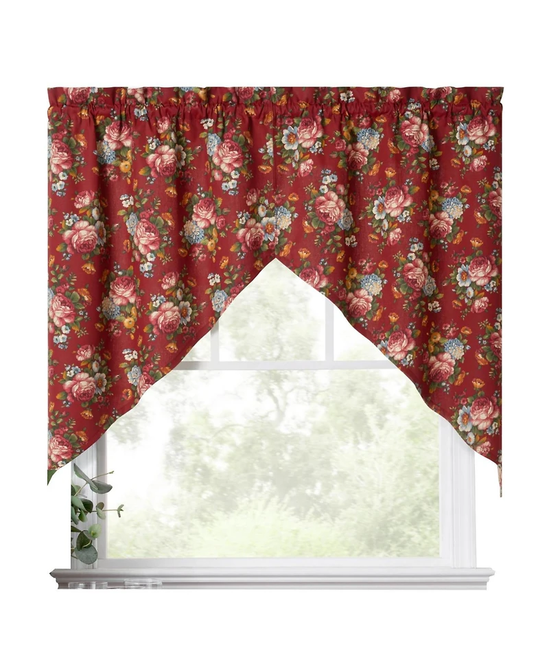 Ellis Bella Rose Stylish Medium Scale Printed Floral Pattern 1.5" Rod Pocket Tailored Swag 56"x36" Red