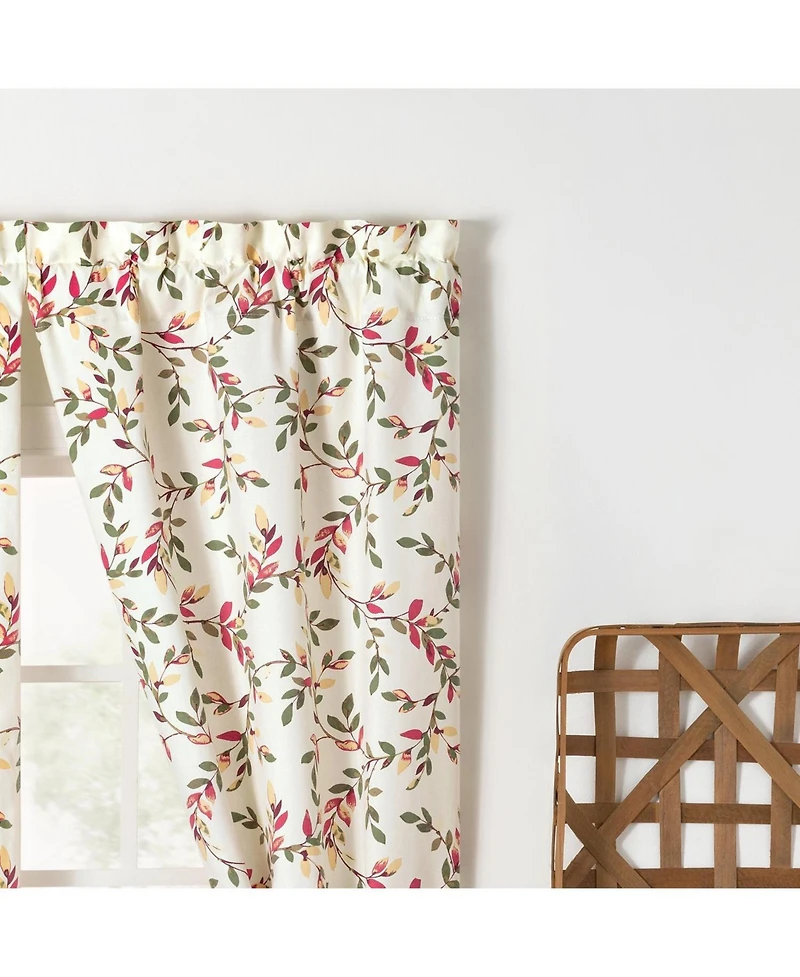 Ellis Vintage Stylish Medium Scale Printed Vine Pattern 1.5" Rod Pocket Tailored Pair with Ties 56"x63" Pecan