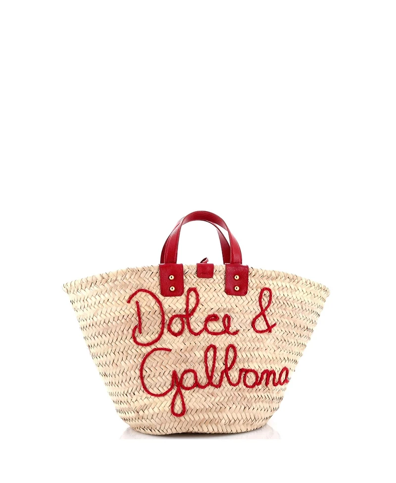 Pre-Owned Dolce & Gabbana Kendra Logo Basket Bag Embroidered Straw