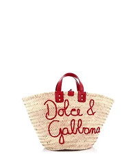 Pre-Owned Dolce & Gabbana Kendra Logo Basket Bag Embroidered Straw