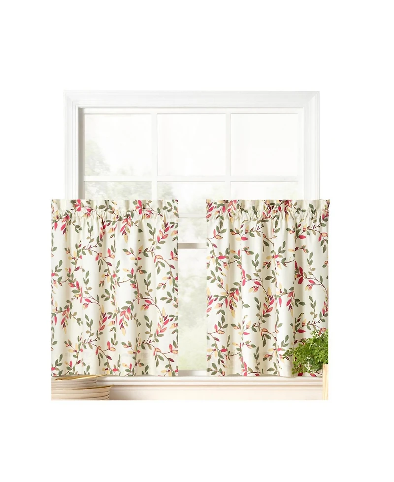 Ellis Vintage Stylish Medium Scale Printed Vine Pattern 1.5" Rod Pocket Tier 56"x36" Pecan