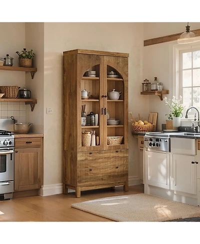Tribesigns Farmhouse Kitchen Pantry, Free-Standing Wooden Pantry Cabinet, Space Saving Storage Shelf with Two Drawers