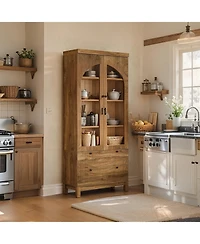 Tribesigns Farmhouse Kitchen Pantry, Free-Standing Wooden Pantry Cabinet, Space Saving Storage Shelf with Two Drawers