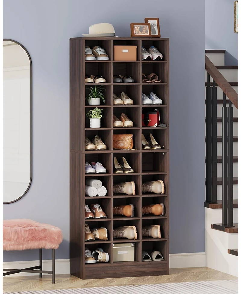 Tribesigns 10-Tier Shoe Storage Cabinet, Wooden Rack with 30 Cubbies, Freestanding Tall Entryway Organizer
