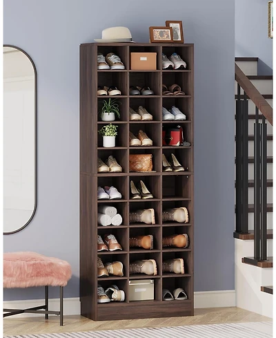 Tribesigns 10-Tier Shoe Storage Cabinet, Wooden Rack with 30 Cubbies, Freestanding Tall Entryway Organizer